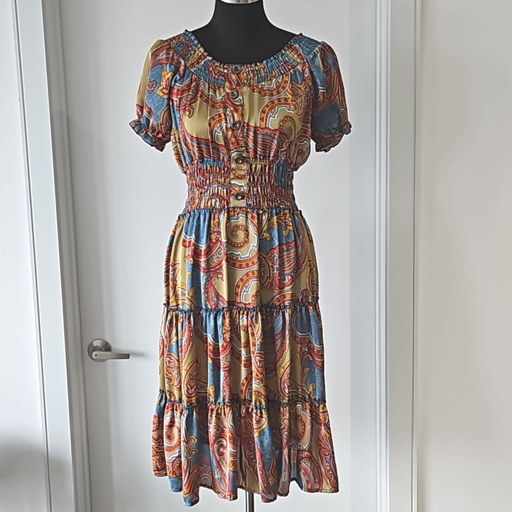 Allover  floral print puff sleeve dress
